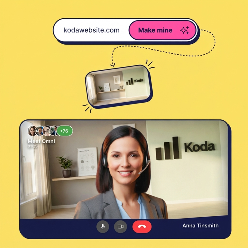 A team on a video call, each with the company logo on the wall behind them