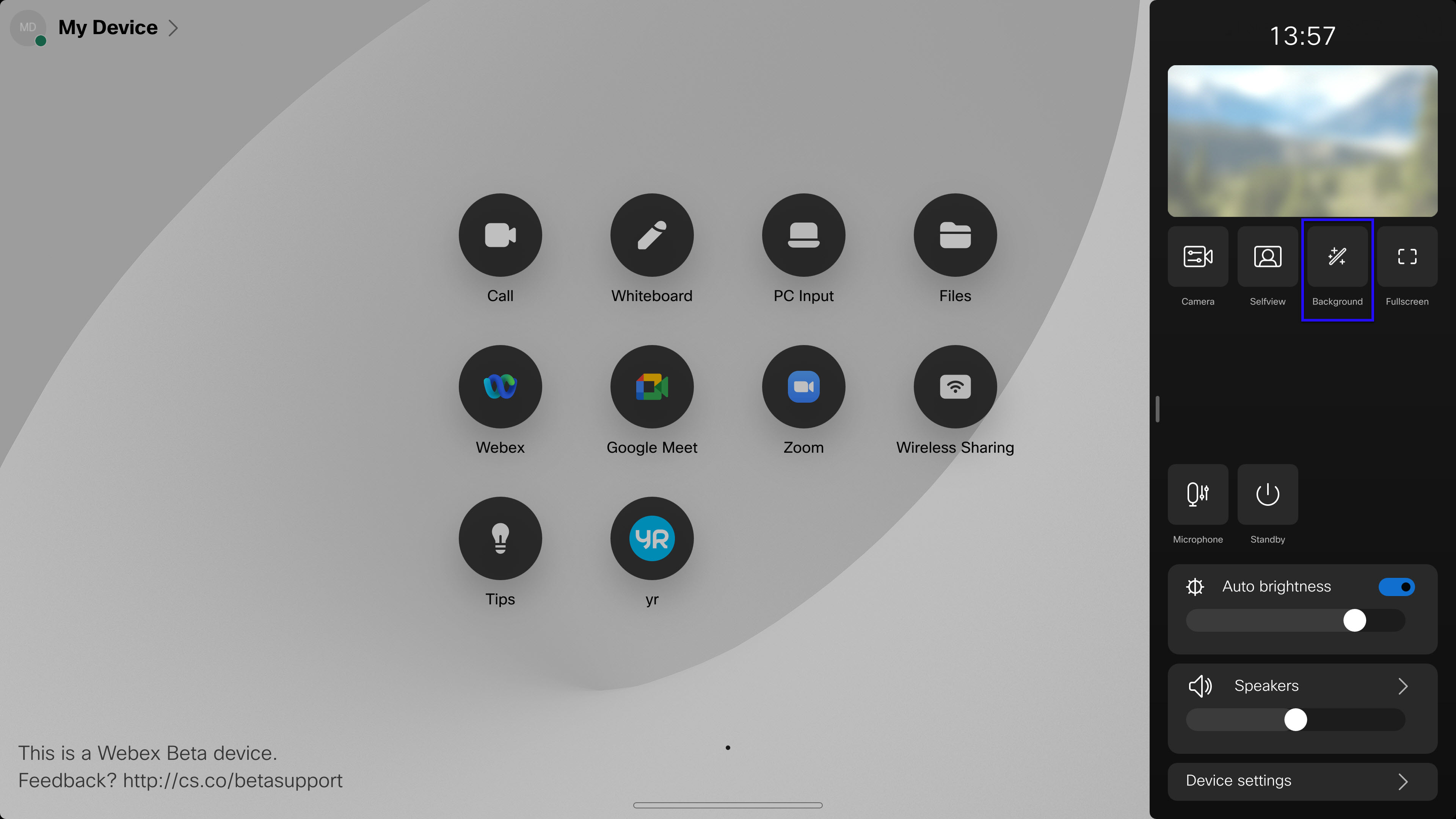 Webex Desk Series — Open the control panel